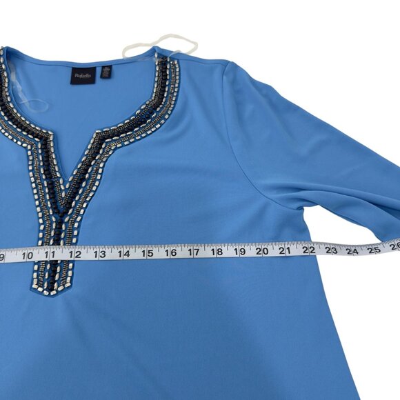Rafaella Womens Silver Beaded Tunic Top SZ XL Blue Stretch Polyester V-Neck - Picture 5 of 13